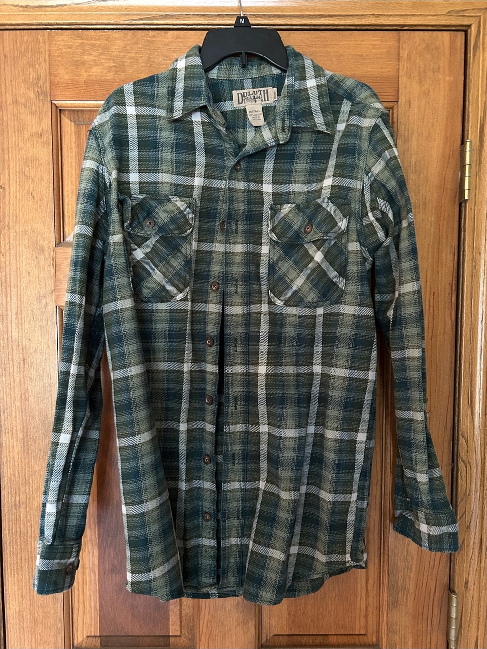 Duluth Trading Co Green Plaid Long-Sleeve Button Shirt